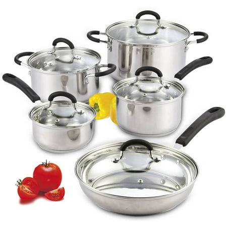 Cook N Home 10-Piece Stainless Steel Cookware Set with Encapsulated