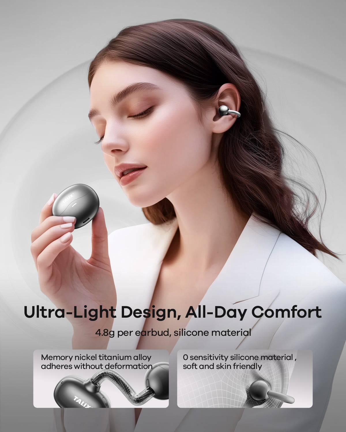TALIX Open Ear Earbuds,Clip-on Wireless Bluetooth 5.4 Headphones,Ai Call Noise Reduction,Ultra Comfort Fit for Sports,Workout,Music,Calls,Black