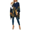 thumbnail image 2 of Women'S Wraps Open Front Travel Poncho Cape Warm Oversized Plaid Sweaters Casual Cardigan Shawls Navy Blue One size, 2 of 9