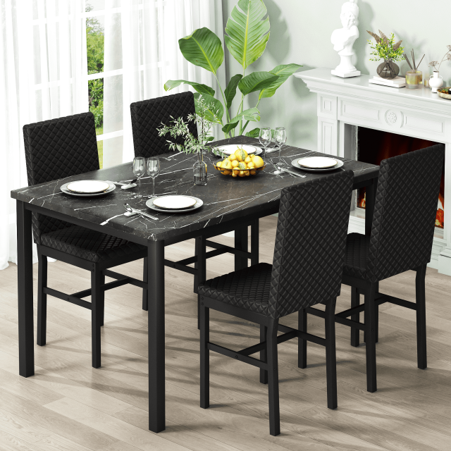 Furlinkhm Dining Table Set for 4, Modern 5 Piece Dining Table Set Faux Marble Kitchen Table & 4 Velvet Upholstered Chairs, Dining Room Set for Small Space