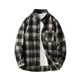 thumbnail image 1 of Blusa y camisa de manga larga con cuello vuelto para hombre, camisa informal de moda con entramado, bolsillos con solapa y botones, blusa de poliéster de manga larga para hombre, 1 of 4