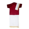 thumbnail image 2 of Chandrakala Kids Silk Blend Shirt With Kasavu Mundu Dupatta Set for Boys Indian Traditional Party Wear Bollywood Style Wedding Dress,1-2 Years Maroon-101 (KB101MAR2), 2 of 5