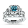 thumbnail image 4 of LaRaso & Co Wedding Ring Set His Hers 925 Silver Blue Topaz CZ Engagement TRIO Set Him Her 6/14, 4 of 6