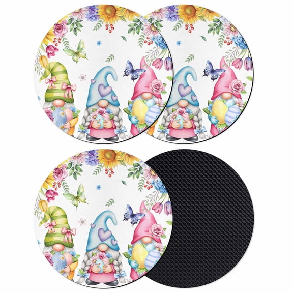 Spring Easter Coasters Set of 4, Absorbent Coasters for Drinks, Watercolor Eggs Gnomes Floral Butterflies Plants Coaster for Desk Coffee Table Protection, Home Decor House Warming Gifts 4"