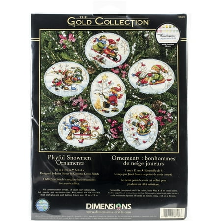 UPC: 0088677088286 | Dimensions Gold Collection Counted Cross Stitch Kit 4.5 -Playful Snowman Ornaments