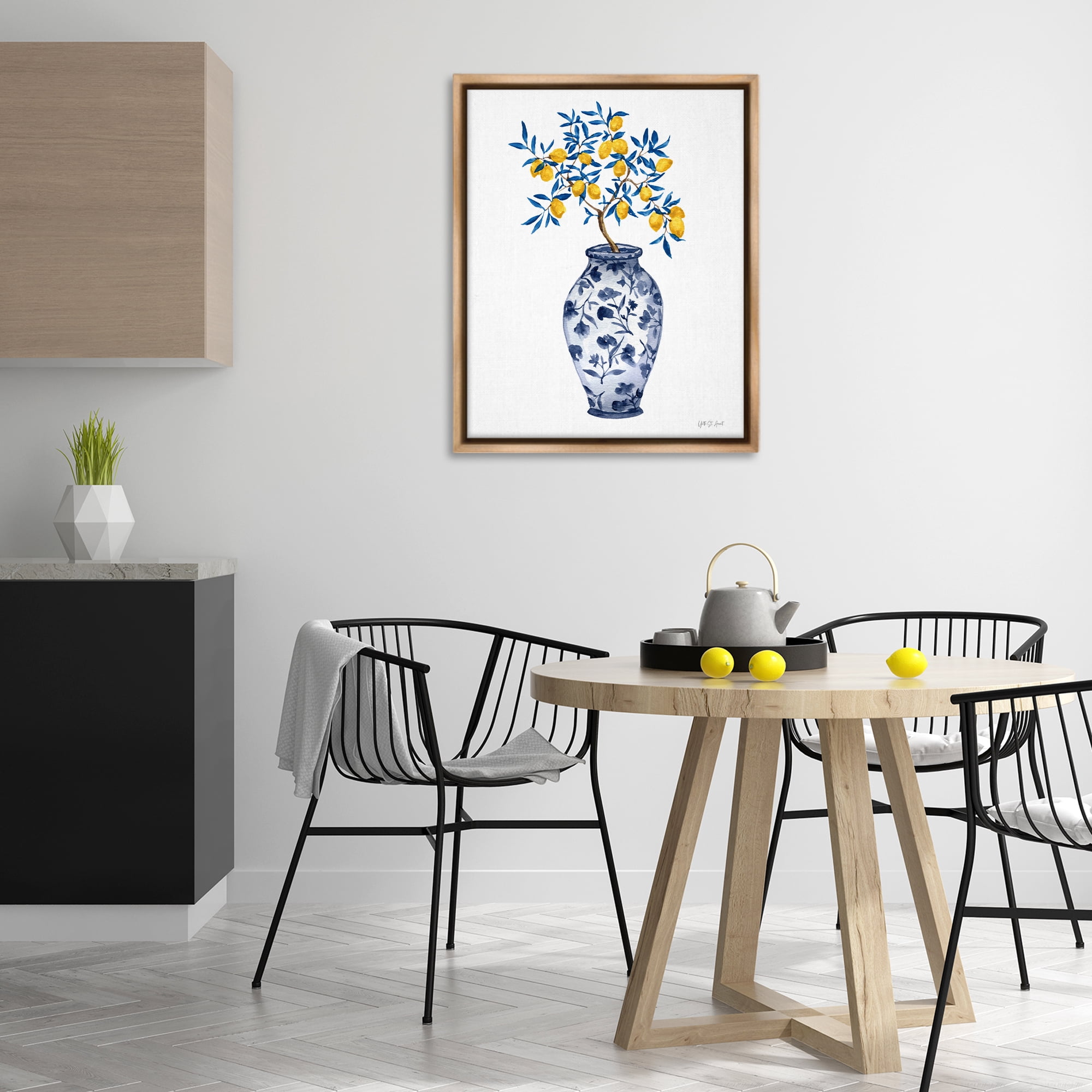 Stupell Industries Chinoiserie Vase Lemons Food & Beverage Painting Brown Floater Framed Canvas Art Print Wall Art, 25 x 31