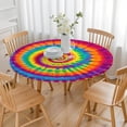 thumbnail image 3 of Rainbow Tie Dye Spiral Dot Pattern Round Fitted Tablecloth with Elastic Edge,Dining Table Cover Waterproof,Outdoor Round Tablecloth for Camping,Dining,Indoor and Outdoor, 3 of 7