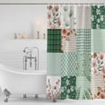 thumbnail image 3 of Boho Spring Floral Shower Curtain, Waterproof Shower Curtains for Bathroom, Retro Flowers Plants Patchwork Grid Green Washable Fabric Bathtub Curtain Set Bath Decor with 12 Hooks Extra Long 72"x96", 3 of 8