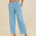 thumbnail image 2 of Women's Solid Color Wide Leg Pants with Elastic Waistband, Casual Long Pants with Belt Loops And Pockets., 2 of 10