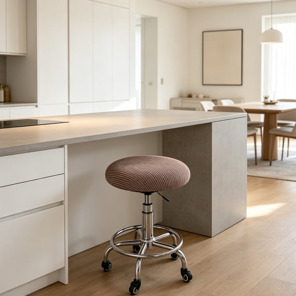 Straight Stripe Round Stool Cover Elastic Band, Bar Stool Seat Protector Stretch Slipcover, Easy Care Imitation Silk