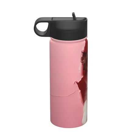 

Cauagu Puppy Peeking Through Pink for 18 oz Water Bottle With Straw Stainless Steel Sports Water Cup Flask Wide Mouth Travel Thermal Mug for Home Office Car