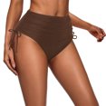 thumbnail image 2 of High Waisted Drawstring Pleated Swimsuit for Women, Nylon Spandex Blend, Removable Padded Bra, High Cut Leg, Solid Color, Beach Pool Swimming, 2 of 6