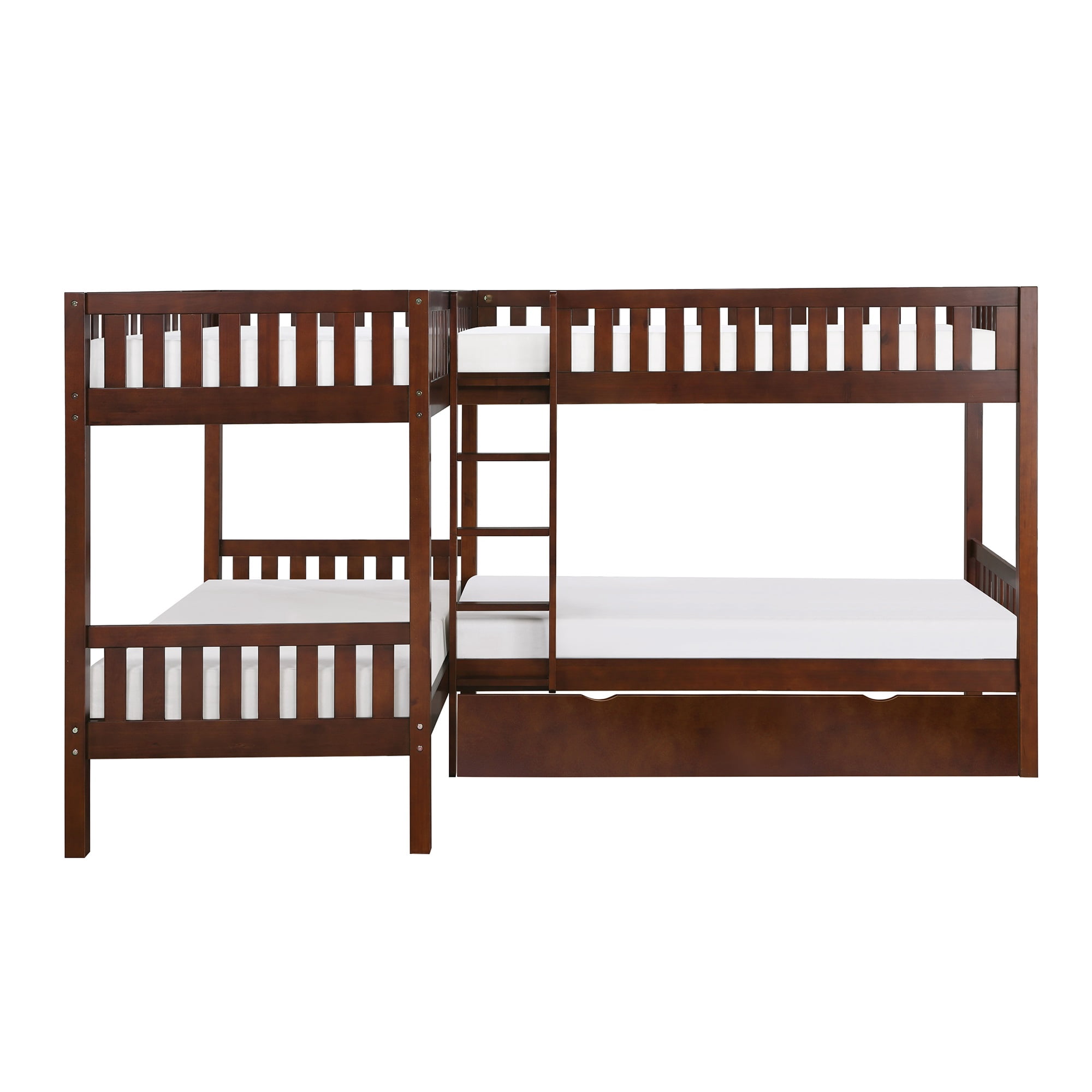 Carissa Dark Cherry Corner Bunk Bed with Twin Trundle