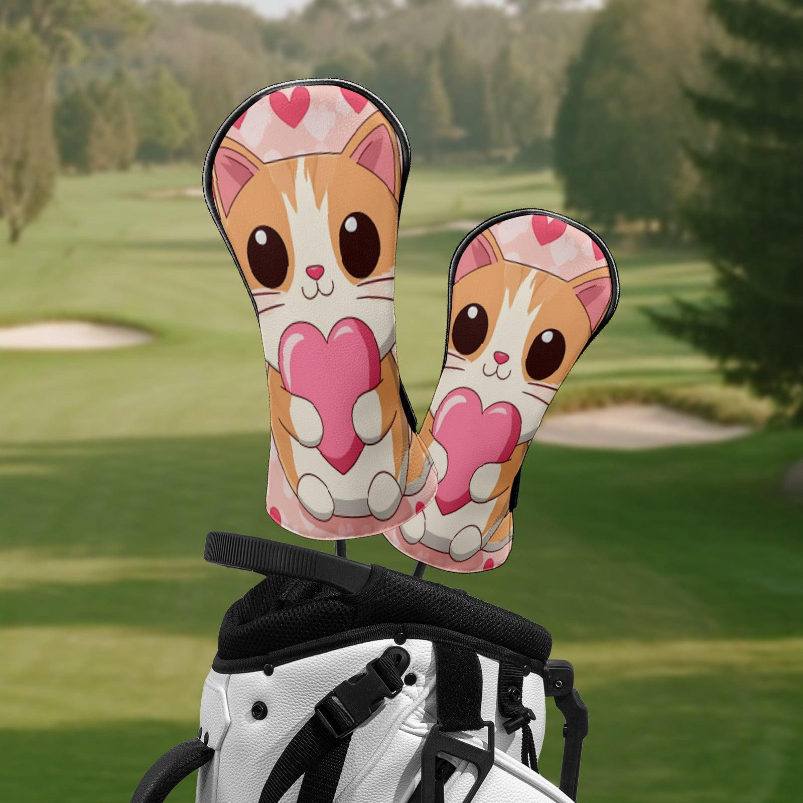 Golf Club Head Covers SweetCat_Heart Premium Plush Velvet Lining, Waterproof Golf Headcovers Driver & Fairway Woods for Scratch Protection Novelty Gift for Men & Women