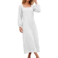 thumbnail image 2 of Women's Square Neck Long Sleeve Maxi Dress, Elastic Cuff Loose Fit Flowy Dress for Vacation Daily Wear Fall Wedding Guest, Women's Plus M, 2 of 9