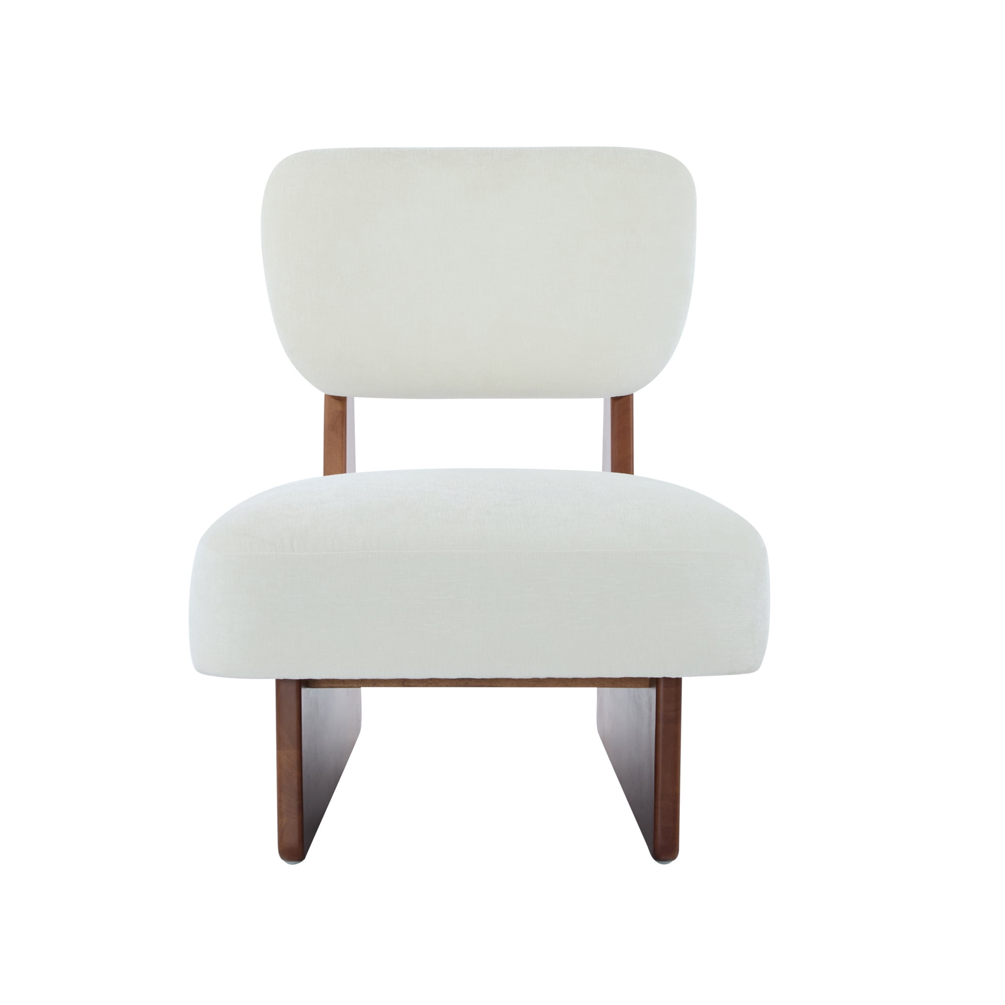Leumius Set of 2 Modern Lounge Chair with Polyester Upholstery, Sturdy Wood Base With Walnut Finish, Minimalist and Stylish Accent Seating for Living Room Bedroom Office Beige+Walnut