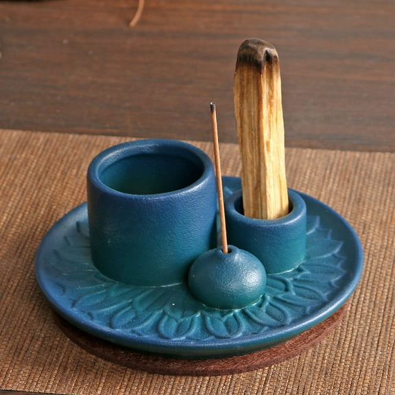 4 in 1 Incense Burner Holder, Palo Santo Holder, Sage Holder for Burning, Incense Holder for Sticks, Candle Holder, 5 inches Ceramic Ash Catcher Tray for Meditation Yoga Room