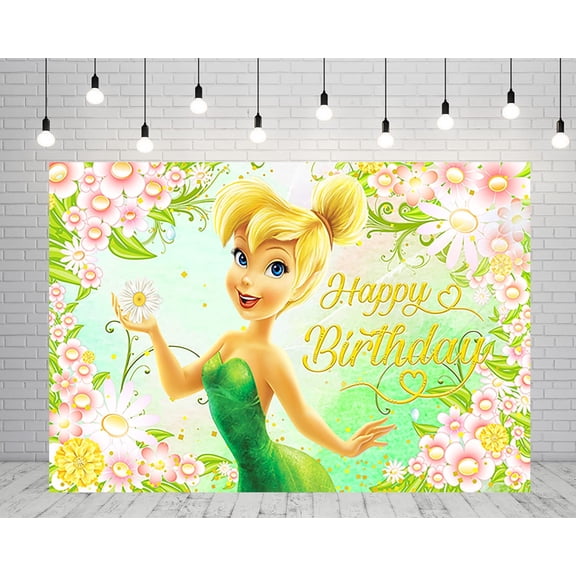 Green Tinkerbell Backdrop for Birthday Party Supplies 5x3ft Fairy Photo Backgrounds Fairy Theme Baby Shower Banner for Birthday Cake Table Decoration
