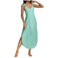 thumbnail image 2 of ClodeEU Women's Round Neck Spaghetti Strap Midi Dress with Side Slit ,Loose Fit Casual Solid Color Dress Mint Green,Womens Plus XL, 2 of 5