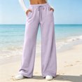 thumbnail image 2 of Women's Wide Leg Pants High Waisted Drawstring Elastic Waist Loose Fit Solid Color Palazzo Lounge Trousers with Pockets, 2 of 5