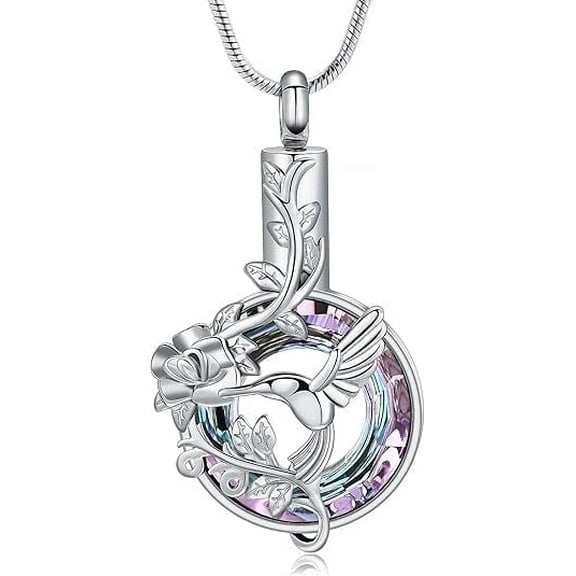 Circle of Life & Hummingbird Urn Necklace for Ashes Circle Cremation Urn Pendant Memorial Jewelry for Women Men Ashes Keepsake Urn Jewelry