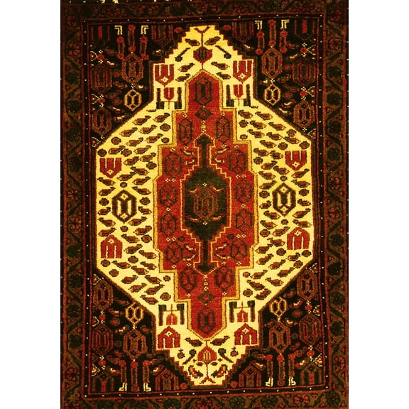 Ahgly Company Machine Washable Indoor Rectangle Persian Yellow Traditional Area Rugs, 5' x 7'