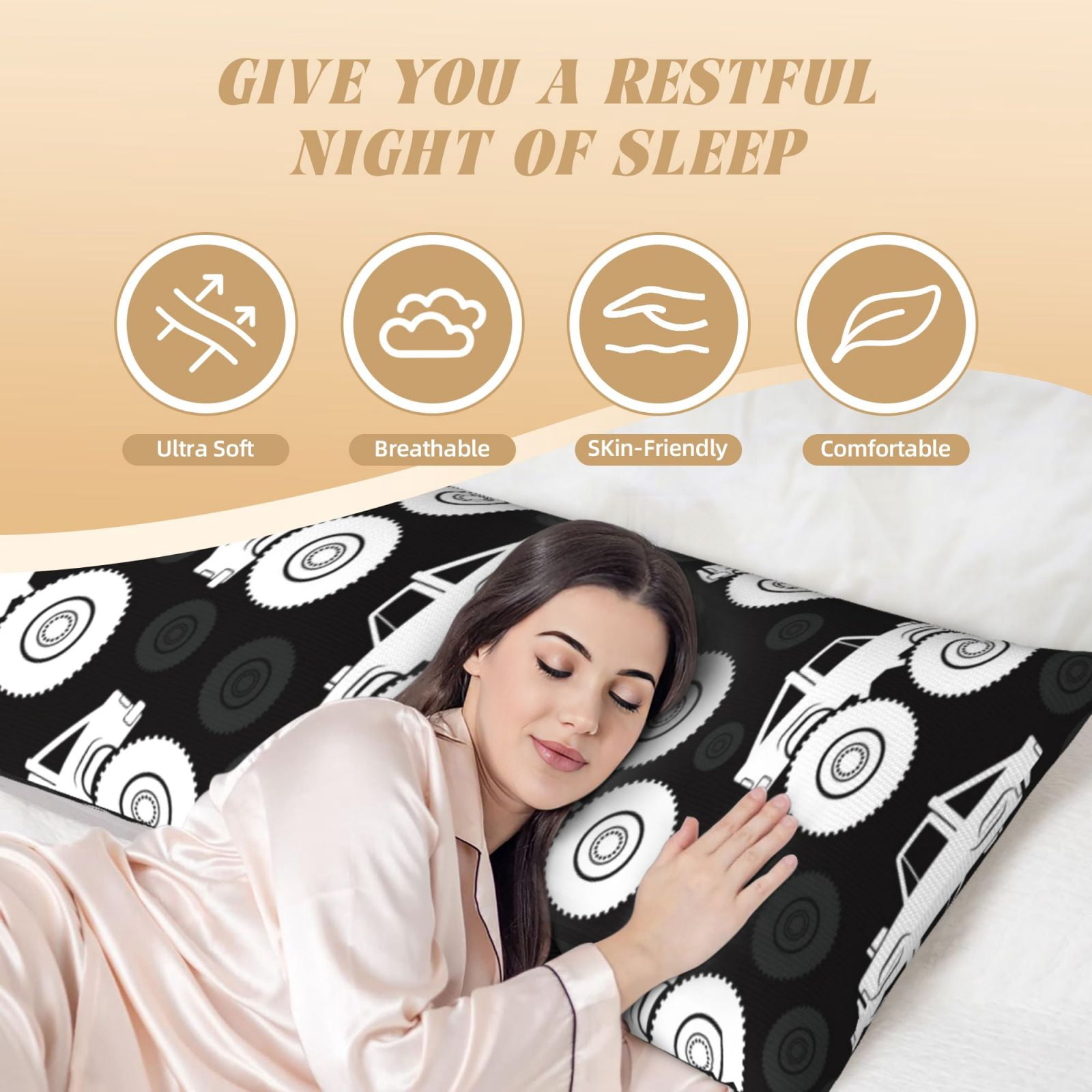 Naloa Cool Car Super Soft 20x60 Body Pillow Case,Long Side Hidden Zipper（PILLOWS ARE NOT INCLUDED）