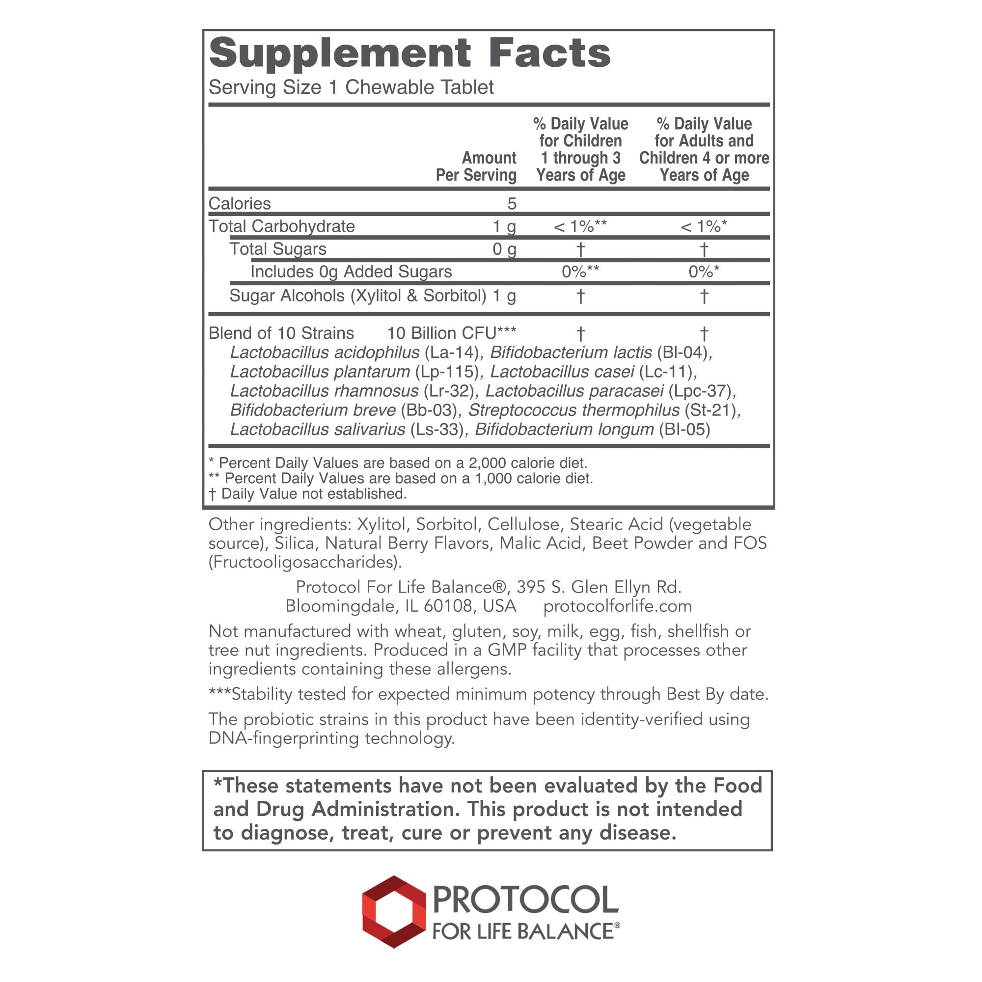 Protocol For Life Balance - Chewable ProtoDophilus - 10 Billion - Easy to Take Probiotic for Digestive and Immune Support in Adults and Children - 60 Chewables
