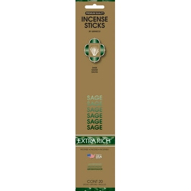 Genieco Extra Rich Incense Sticks, Sage Fragrance (Dark Green), 20 Count Fresh Scent