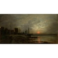 thumbnail image 2 of Auguste Anastasi 24x14 Black Ornate Framed Double Matted Museum Art Print Titled: Sunset in Holland (1857), 2 of 5