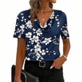 thumbnail image 2 of Enjoytime Tops for Women Floral Printed Pile Collar Short Sleeve Shirts 2026 Spring Summer Business Casual Dressy Work Blouse Navy L, 2 of 6