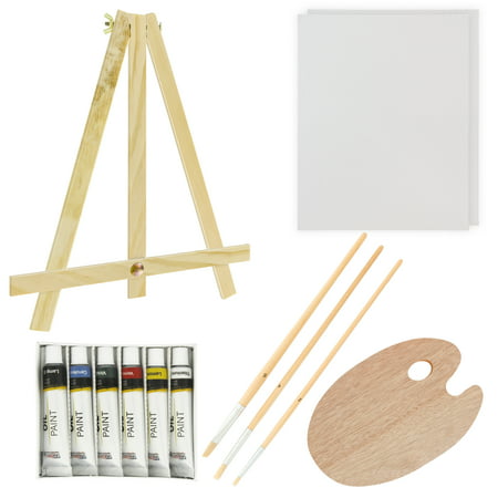 US Art Supply 13 Piece Oil Painting Set with Mini Table Easel Canvas, 6