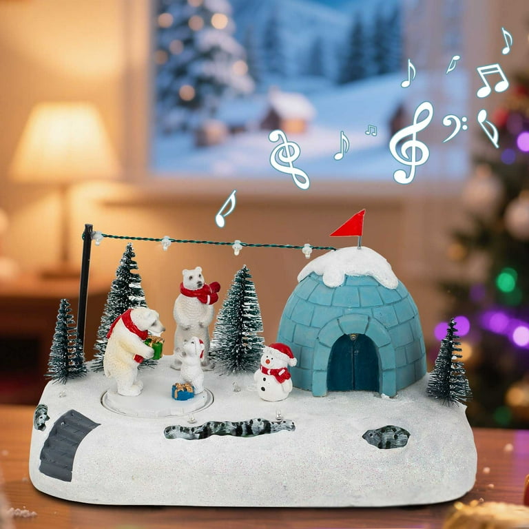 Animated Christmas Polar Bear Village with LED Lighted Igloo