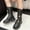 Black, variant on Girls Winter Boots PU Leather Side Zipper Pearl Bow Boots 4-11 Years
