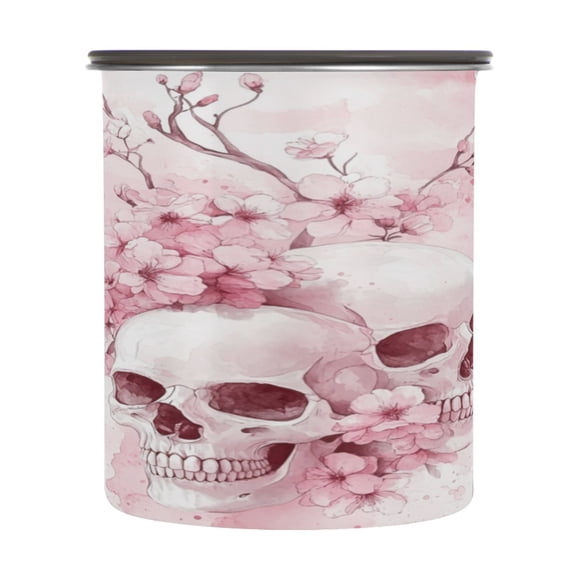 Wobogo Pink Skulls Food Storage Jars 304 Food Grade Stainless Steel Canisters With Vacuum Airtight Lids for Coffee Snacks Nuts Cereal 900ML