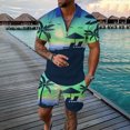 thumbnail image 2 of Vedolay Summer Casual Short Sets Men's 2 Piece Outfits Striped Short Sleeve Shirt and Drawstring Shorts Set,Green XL, 2 of 3