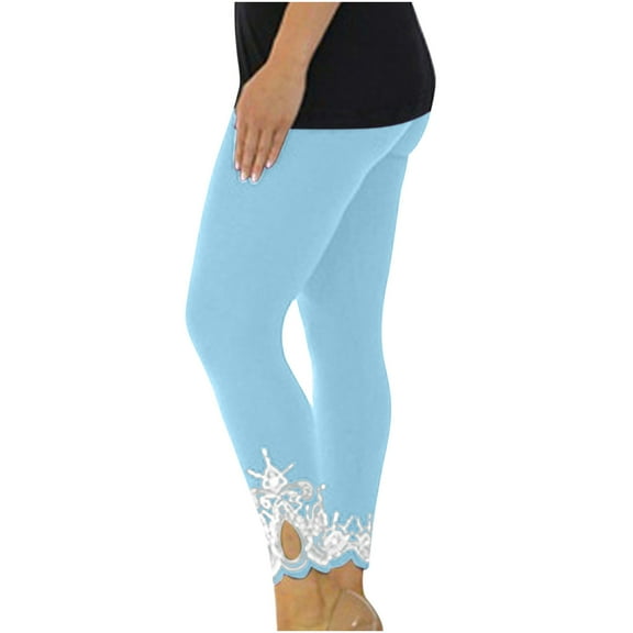 Black·Friday·Deals Clearance asdoklhq Womens Plus Capris, Women Summer Casual Loose Solid Trousers Lace Elastic Waist Pants Leggings