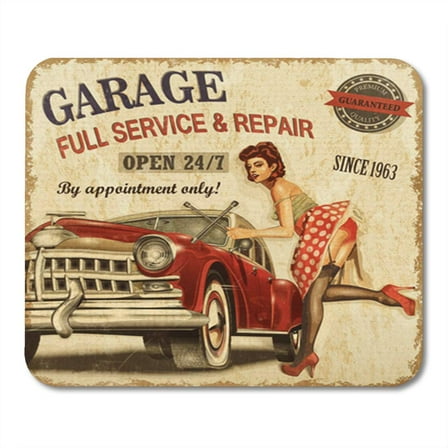 Car Vintage Garage Retro Poster Girl Classic Sign 1950S 1960S Mousepad Mouse Pad Mouse Mat 9x10 inch