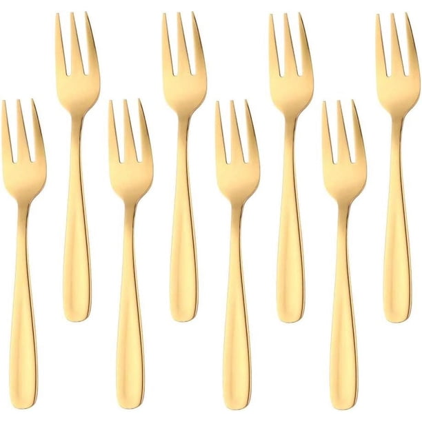 Tenedores de cóctel, acero inoxidable 18/10, 3 dientes, aperitivos, mini ensalada del desierto, tenedores de frutas, juegos de 8, 5,1 pulgadas