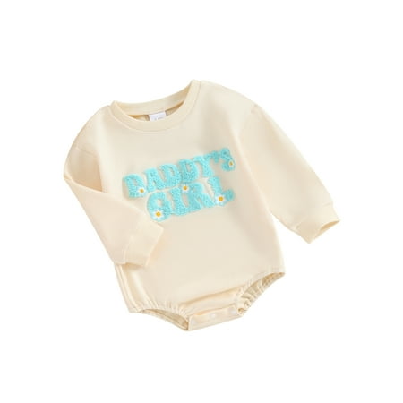 

FEORJGP Infant Girls Crew Neck Romper Newborn Baby Long Sleeve Jumpsuit Letter Embroidery Bodysuit Loose Casual Sweatshirt Romper for Daily