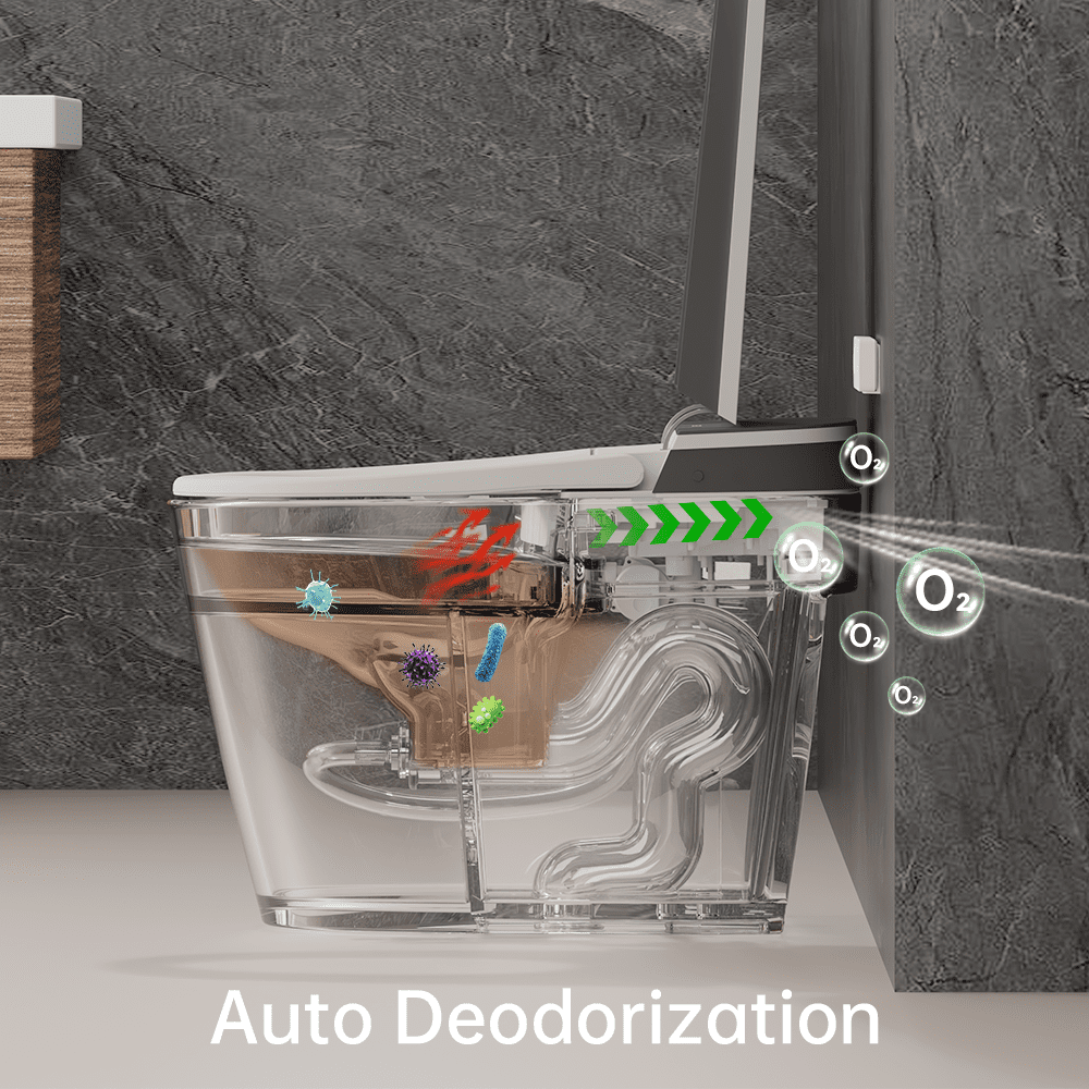 EPLO Smart Toilet Built-in Foam Shield Splash Proof & Tank, Auto Open/Close Lid,ADA Chair Height,Foot Sensor Flush