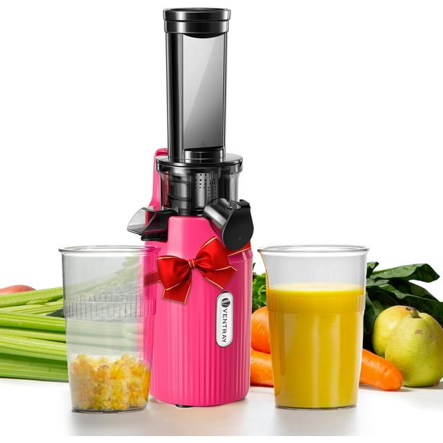 Ventray Essential Ginnie Juicer, Compact Small Cold Press Juicer, Masticating Slow Juicer with 60RPM Low Speed, Easy to Clean & Nutrient Dense, Eco-Friendly Packaging (Vibrant Pink)
