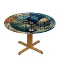thumbnail image 3 of PIKWEEK  Round Tablecloth Fitted Waterproof Table Cover Mid Century Lines and Polka Dot, Elastic Edged Washable Table Cloths for Kitchen Dinning Picnic Party Decor Geometric Art Color Block, 3 of 7