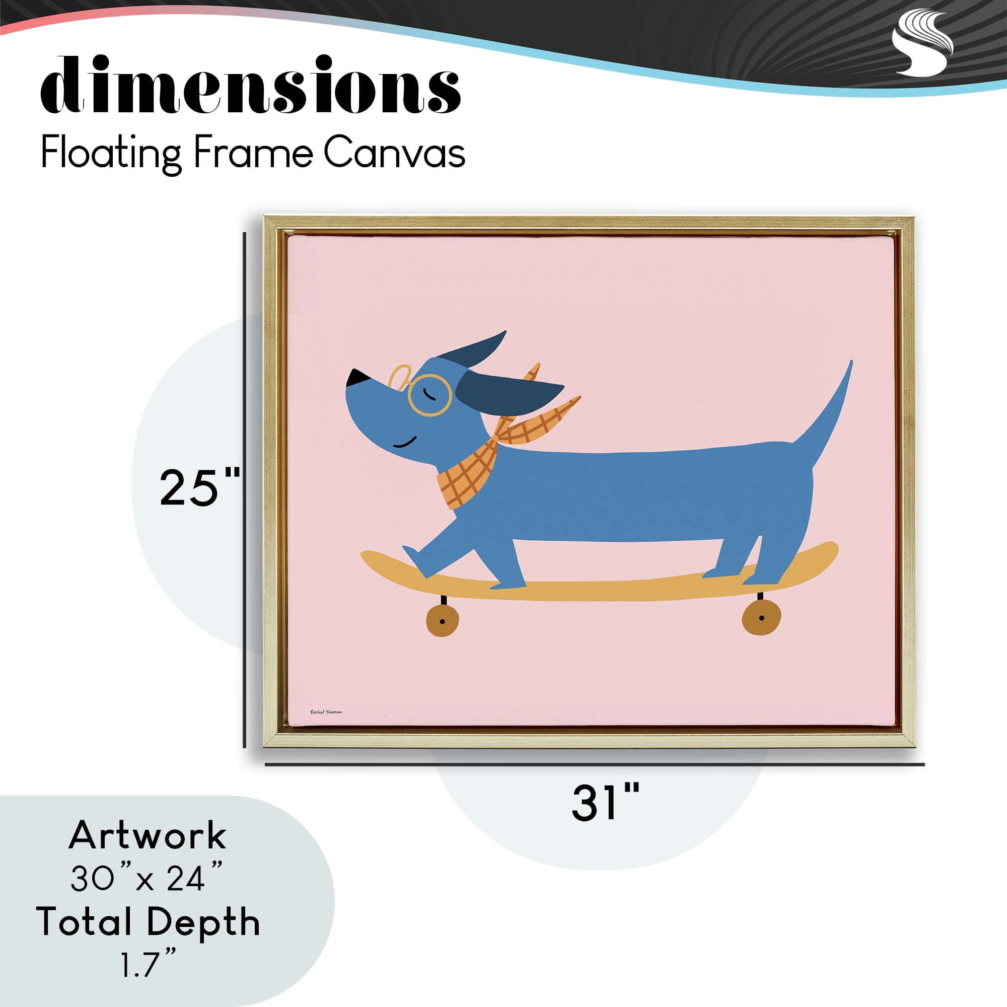 Stupell Industries Skateboarding Wiener Dog Gold Framed Floater Canvas Wall Art, design by Rachel Nieman
