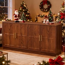67'' Sideboard Buffet Cabinet with Storage, Modern Accent Cabinet with Arched Doors & Adjustable Shelf, Modular Media Console, Minimalist Credenza for Living Dining Room Entryway (Walnut)