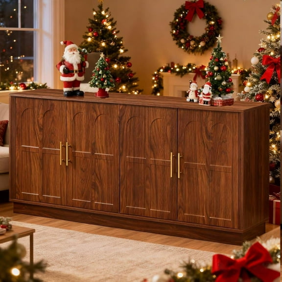 67'' Sideboard Buffet Cabinet with Storage, Modern Accent Cabinet with Arched Doors & Adjustable Shelf, Modular Media Console, Minimalist Credenza for Living Dining Room Entryway (Walnut)