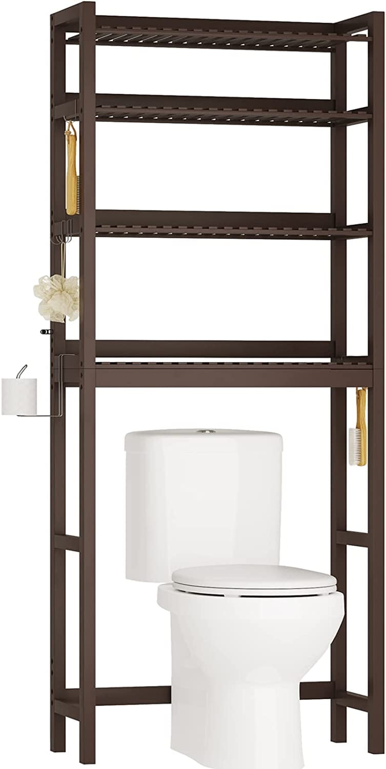 VIAGDO Over The Toilet Storage Shelf, Bamboo 4-Tier Bathroom Space Saver  Organizer Rack with Toilet Paper Holder, Freestanding Above Toilet Stand  with
