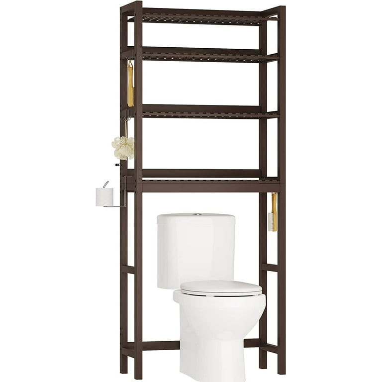  VIAGDO Over The Toilet Storage Shelf, Bamboo 4-Tier Bathroom  Space Saver Organizer Rack with Toilet Paper Holder, Freestanding Above  Toilet Stand with 4 Hooks for Bathroom, Laundry, White : Home 