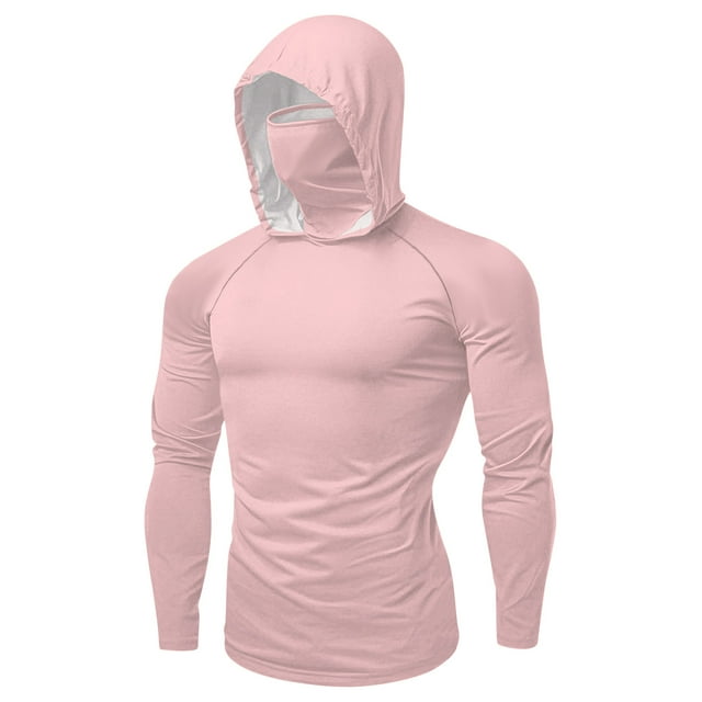 Womens Summer Clothes Ndbuld UNISEX Summer Casual Solid Color Long Sleeved Hooded Ice Silk Sunscreen Cool Sun Protection Lightweight Tops With Face Mask Clearance Under 10,Pink,L