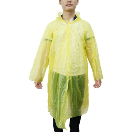 Travel Yellow One Size Disposable Button Closure Raincoat Rain Poncho for